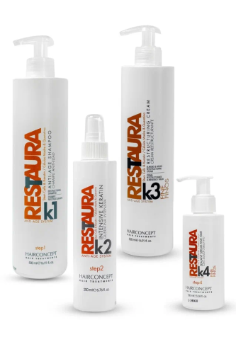 Набор для восстановления волос со стволовыми клетками (шампунь 500 мл, лосьон 200 мл, сливки 500 мл, сыворотка 100 мл)