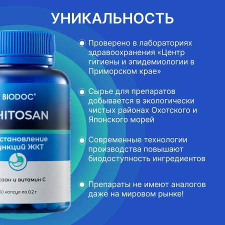Пищевая добавка BIODOC CHITOSAN 60 капсул по 0,2 г