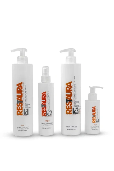 Набор для восстановления волос со стволовыми клетками (шампунь 500 мл, лосьон 200 мл, сливки 500 мл, сыворотка 100 мл)